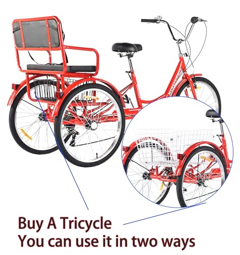 Triciclo para adultos de 7 velocidades, triciclos para adultos, bicicletas de tres ruedas de 20/24 pulgadas con cesta y asiento para niños, triciclo para paseo, compras y ejercicio miniatura 6
