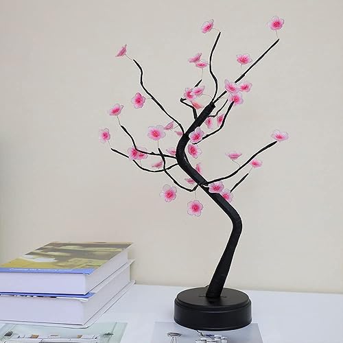 Miniatura 5 de HoldOneLight Lámpara de luz de árbol bonsái de flor de cerezo, 36 LED, lámpara de árbol de decoración japonesa, batería y enchufe USB, lámpara de