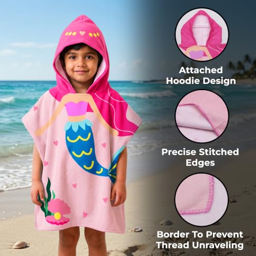 Image of Kids Poncho Towel 300 GSM 120x60 CM, Coral Pink