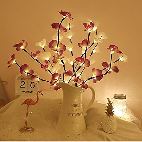 2 Pack LED Twig Lights Tree Lighted Artificial Phalaenopsis Branch Lights Flexible Branch Decoration Light for Home Shop Windows Vase Table Room Wedding Christmas (Phalaenopsis(Pink+White)) Cover