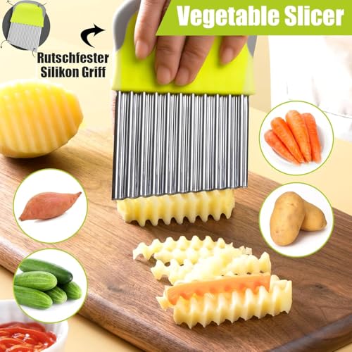 YUNYU Stainless Steel Crinkle Chip Cutter - Potato Chipper & Vegetable Chopper for Slicing, Dicing, Salad Prep & Frying | Multi-Purpose Kitchen Tool - Image 4