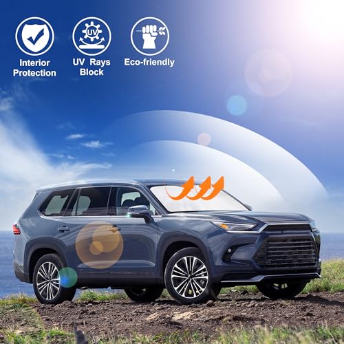 Image of Windshield Sun Shade Custom Fit for 2024 2025 2026 Toyota Grand Highlander Accessories Foldable Sunshade Sun Blocker Protect Car from Sun Rays & Heat Damage Keep Car Cooler