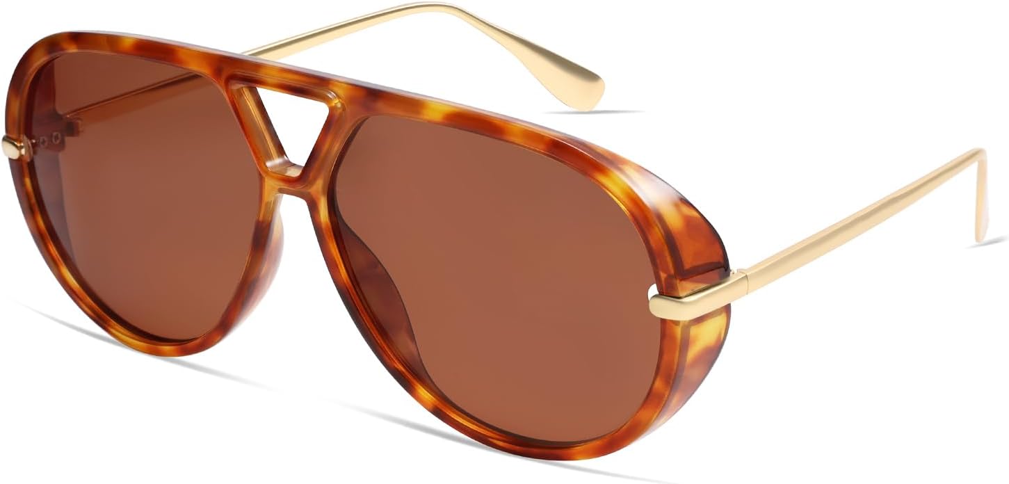 VANLINKER Oversized Trendy Polarized Aviator Sunglasses for Women Men Retro Round Sunglasses Vintage Shield Shades VL9798 - Image 3