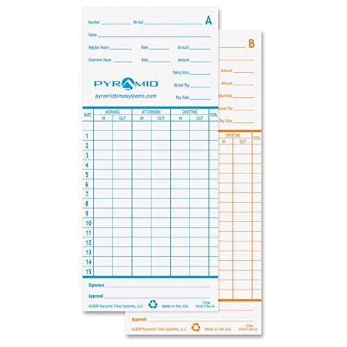 Pyramid Time Systems 42415 Genuine And Authentic Time Cards For 2500, 2600 & 2650 Auto Aligning Time Clocks, 100/Pk, Teal/Orange #TOP1