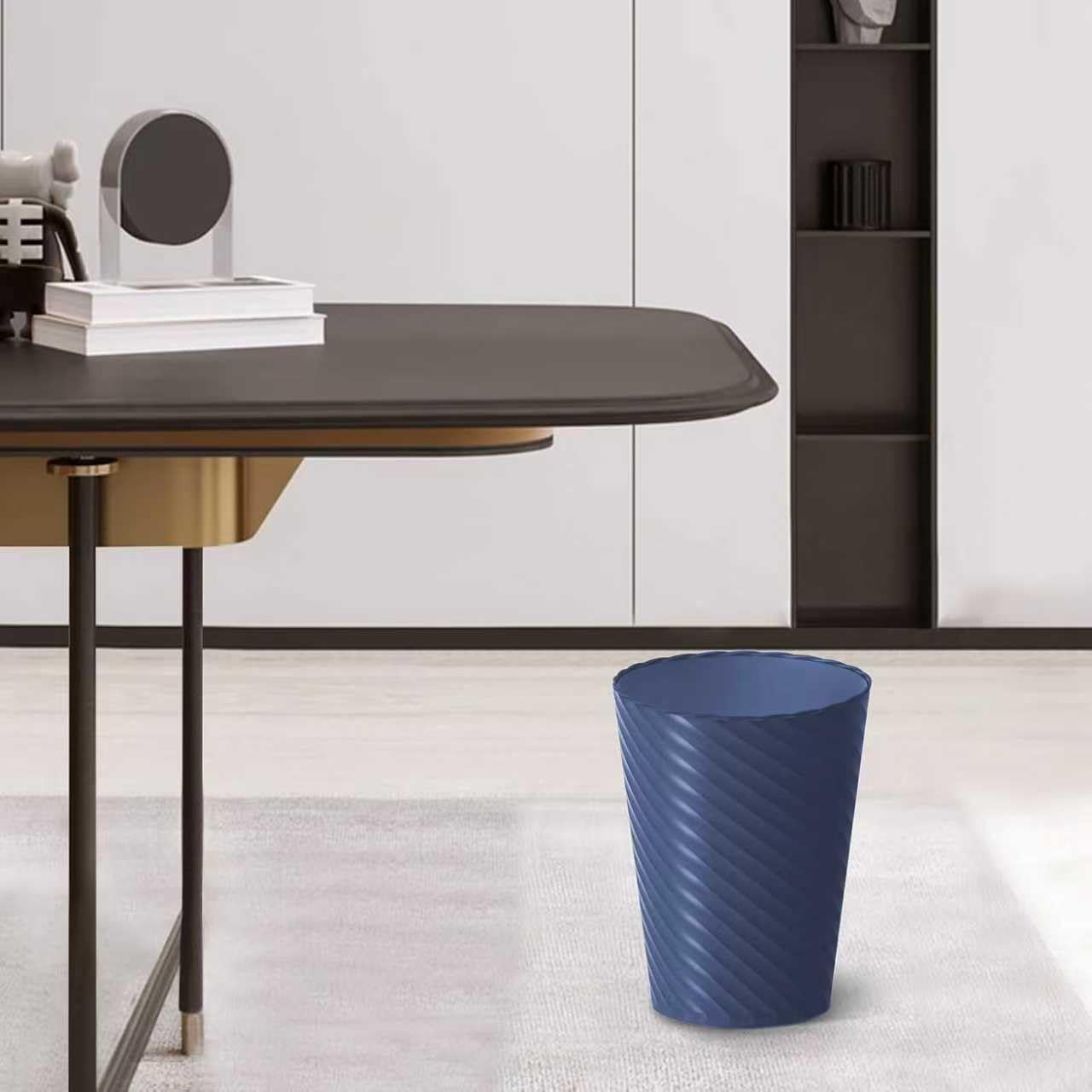 Lysam Bathroom Trash Can, 3 Pack 1.8 Gallons Small Trash Can with Trash Bags, Bathroom Garbage Can, Plastic Trash Bin, Round Waste Basket for Bedroom, Office, Room (White Blue Grey)
