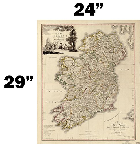 Ireland Antique Map Wall Art 24 X 29. Great Irish Gift For Any Lover Of Gaelic Culture & History. Classic, Incredibly Detailed Poster Is Beautifully Printed On Premium Paper With Uv Resistant Ink #TOP1