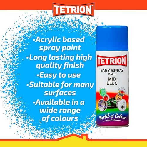Image of Tetrion Easy Spray Paint - Mid Blue 400ml (Pack of 6) - All-Purpose Fast Drying Acrylic Spray for Wood, Metal, Plastic, Ceramic & More, Smooth Base Coat - Indoor & Outdoor Use, 13.5 Oz