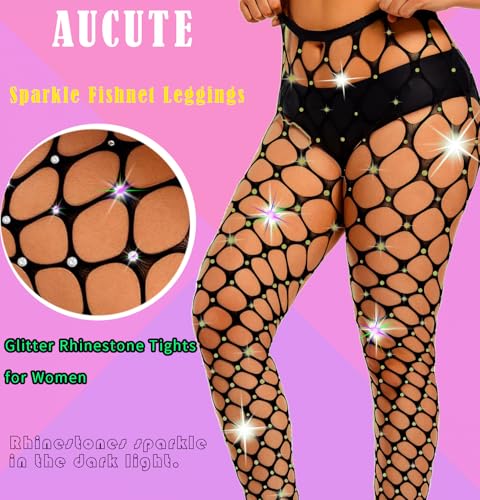 Women's High Waist Sparkle Rhinestone Tights Footless Fishnet Stockings Sexy Big Mesh Lingerie Pants2