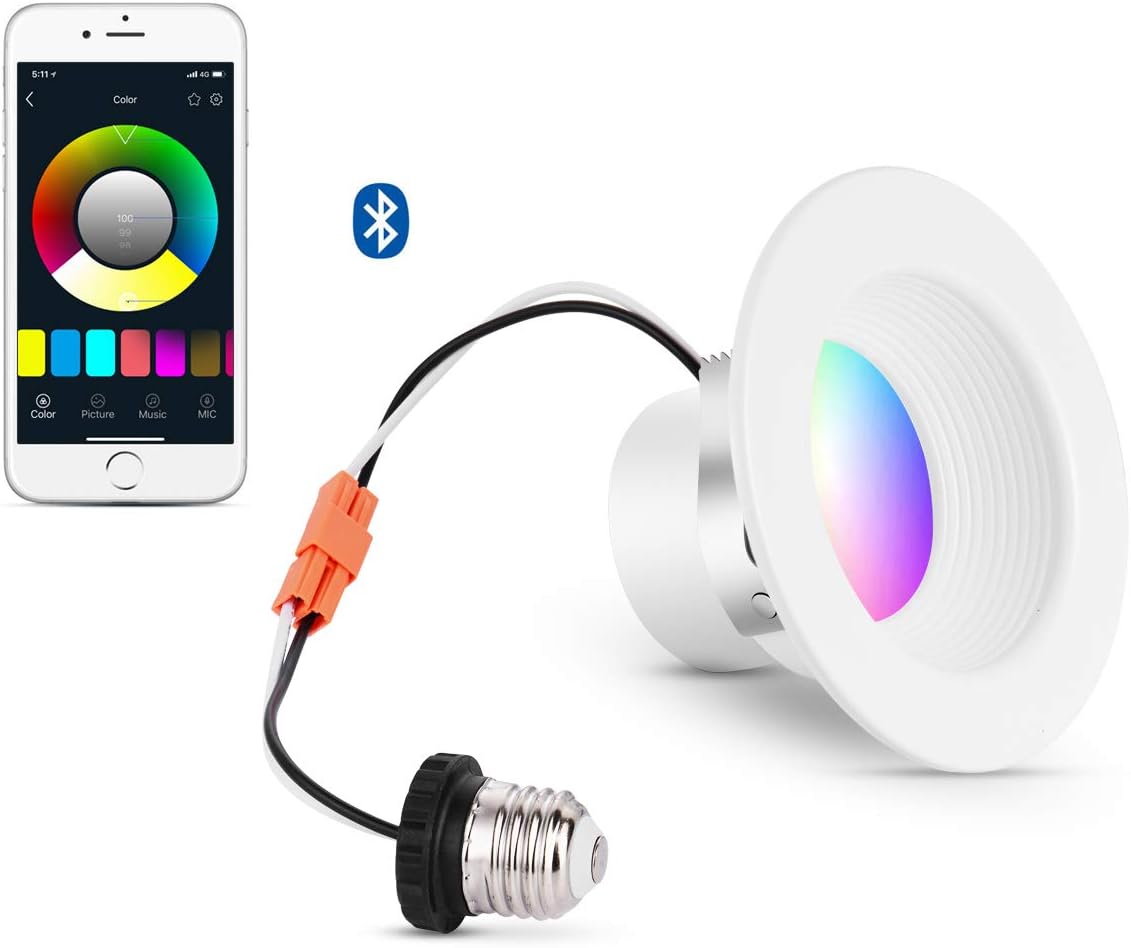 iLintek Smart LED Downlight, 6 inch Multicolored Dimmable, Bluetooth App Controlled, Equivalent 85w(13w), Compatible with Alexa Google Home(Hub Required), Color Changing Recessed Lighting 2700K-6500K