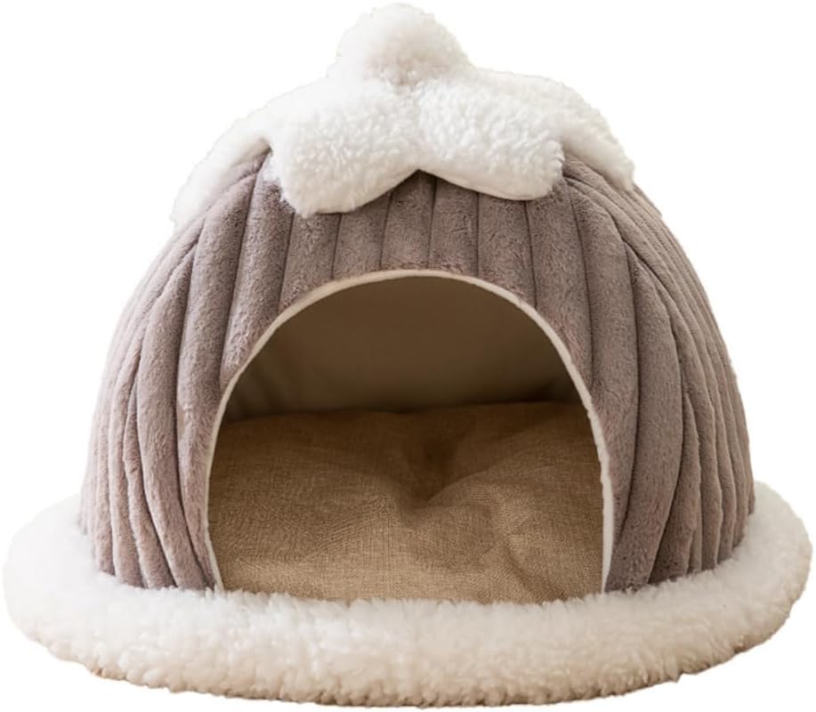 Cat Houses All-Season Soft Indoor Cat House - Enclosed Tent Hut, Warm Cave Dog Kennel, Removable & Washable Pet Bed for Small Cats & Dogs, Cozy Nest for Year-Round Comfort,Gray,17.72''X15.75''X17.72''