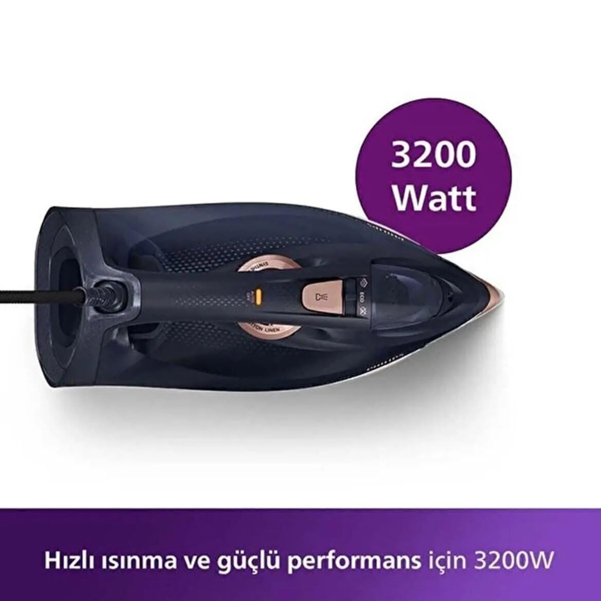 Top-down view of Philips Azur DST7510/80 Steam Iron showing controls