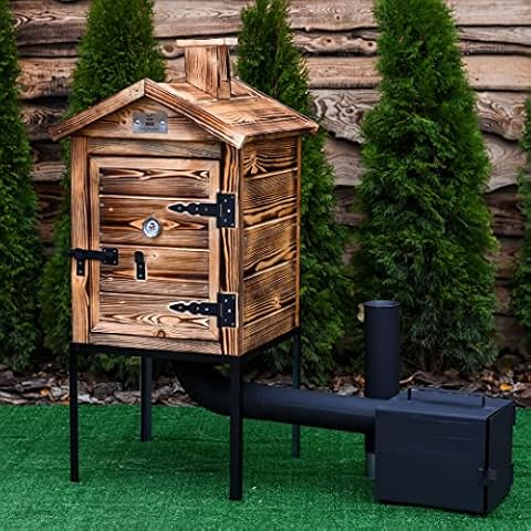 ADGO 60PROO Modulare Smokerhouse 60cm, Holzräucherei aus Fichte, Holz Räucherei, Gartenräucherei, Traditioneller Räucherkammer Räucherofen Räucherschrank, Befeuert, Feuerkammer Cover