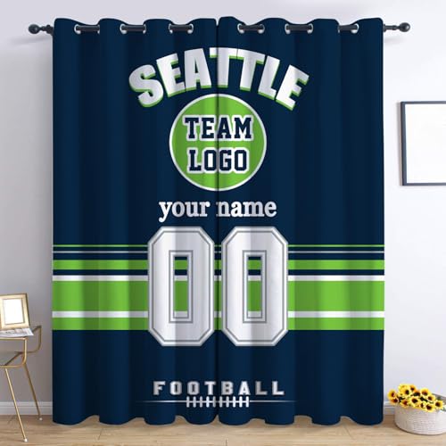 Midkepf Custom Seattle Curtains for Bedroom, Personalized Blackout Curtains with Logo Name Number, Custom Drapes for Windows Living Room 2 Panels