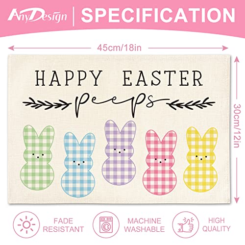 Anydesign 6Pcs Easter Burlap Placemats Buffalo Plaid Bunny Table Mats 12 X 18 Inch Happy Easter Waterproof Placemat Heat Resistant Table Mats For Easter Party Home Kitchen Decor Supplies #TOP1