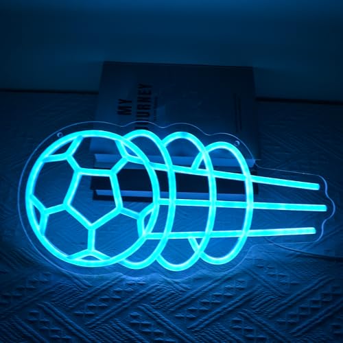 Image of Soccer Neon Sign Dimmable Blue Soccer Led Neon Sign for Wall Decor, Football LED Neon Light for Bedroom Birthday Party Man Cave College Dorm Club, Sports Signs Gifts for Boy
