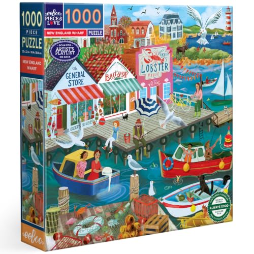 Image of eeBoo New England Wharf 1000 Piece Square Jigsaw Puzzle, 23 inch x 23 inch