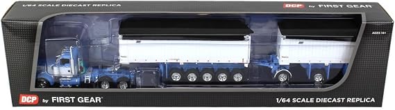 DCP 1/64 Wisteria/White Kenworth W900L w/ 31ft & 20ft End Dump Trailers, by First Gear