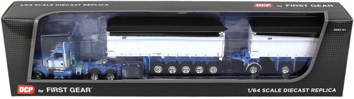 DCP 1/64 Wisteria/White Kenworth W900L w/ 31ft & 20ft End Dump Trailers, by First Gear
