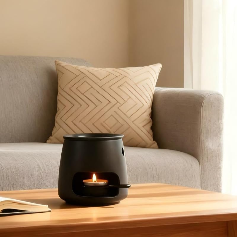 Matte Beige Ceramic Wax Melt Warmer with Speckled Finish, Tealight Candle Oil Burner for Essential Oils & Wax Melts, Minimalist Aromatherapy Diffuser for Bedroom Modern Home Decor (Vintage White)