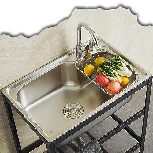 asdchZen Fregadero de pie para Exteriores, Fregadero de Acero Inoxidable 304, Fregadero de Cocina Independiente, Fregadero de Servicio de un Solo tazón, Fregadero para Catering de,Cold-48x35cm