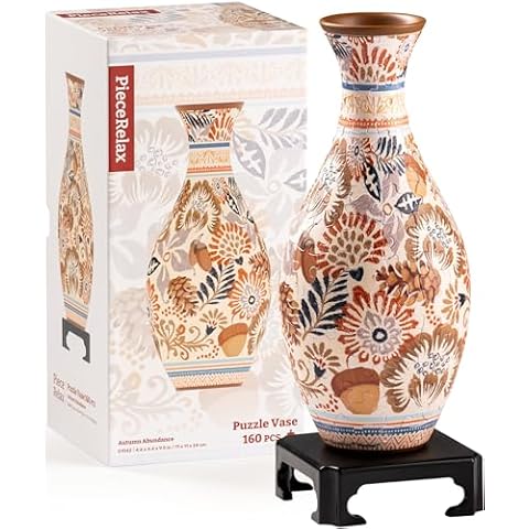 PieceRelax Unique Flower Vase - 3D Puzzle Vase for Adults to Flower Arrangement and Home Decoration Made by 160 Curved Plastic Puzzle Pieces - Autumn Abundance [S1042] Cover