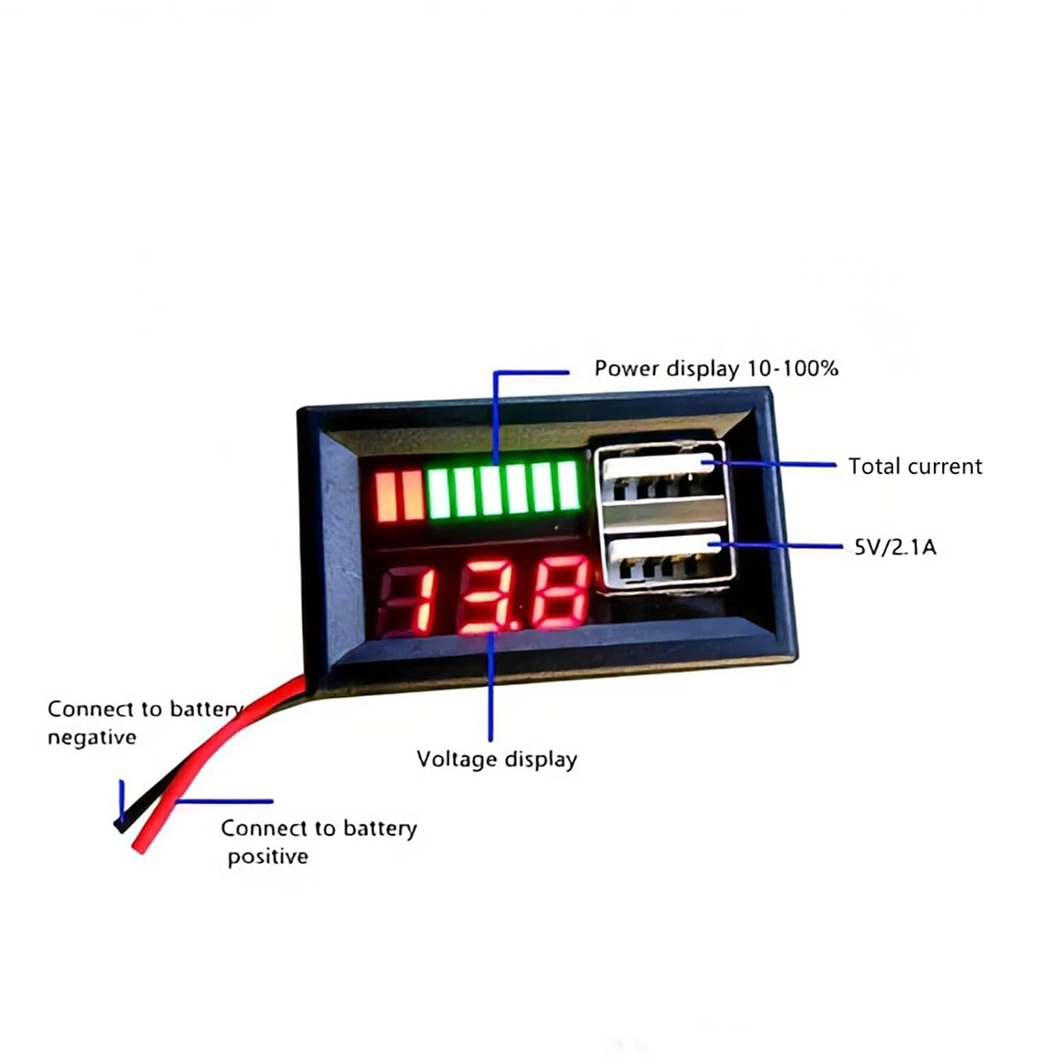 Dual USB 5V 2A Output Car Voltmeter Voltage Meter Panel DC 12V Lithium Battery Capacity Indicator Power Tester Li-ion Lead Acid (Color : Blue)