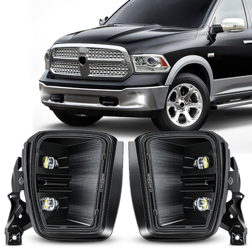 FICOLPO Led Fog Lights for 2013 2014 2015 2016 2017 2018 Dodge Ram 1500 & 2019 2020 2021 RAM 1500 Classic Pickup (Not Fit for Rebel Models) - Bumper Driving Fog Lamps OEM Replacement (White Light)
