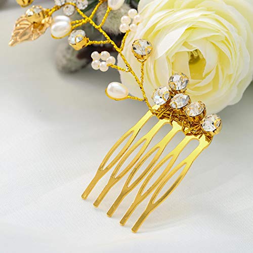 Yikisdy Rhinestone Bride Wedding Hair Side Comb Pearl Leaf Hair Piece Crystal Bridal Hair Accessories For Women And Girls (Gold) #TOP5