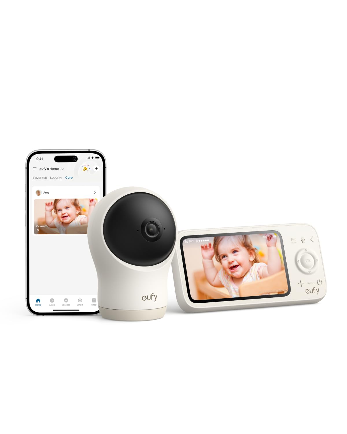 Eufy Security White Eufy Baby Monitor C10 With 2K Hd Camera, 4.5" 480P Display, 4× Zoom, Pan-Tilt, Night Vision, Hybrid Wi-Fi & No Wi-Fi Connection, 12 H Battery, Motion, Cry, Noises, Temperature Alters, 2-Way Talk, Vox