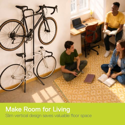 Image of Delta Cycle Michelangelo 2 Bike Storage Rack Black - Gravity Fully Adjustable Bike Storage Garage For Road, MTB, and Hybrid Bicycles - Vertical Bike Rack Holds Up To 80 lbs