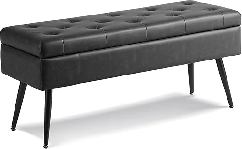 CUYOCA Banco otomano de almacenamiento, banco de entrada de piel sintética de 40 pulgadas, otomano largo con almacenamiento para sala de estar,