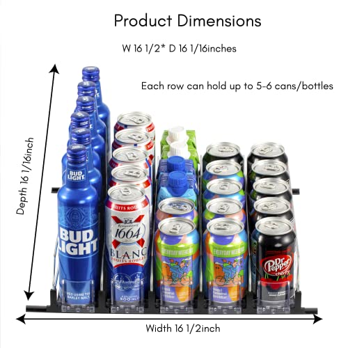 Rula Drink Organizer For Fridge, Self-Pushing Soda Can Organizer For Refrigerator, Width Adjustable Beverage Pusher Glide, Beer Pop Can Water Bottle Storage For Pantry, Kitchen-Black, 5 Rows #TOP1