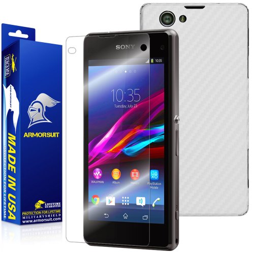 Armorsuit MilitaryShield White Carbon Fiber Skin Wrap Film + HD Clear Screen Protector for Sony Xperia Z1 Compact - Anti-Bubble Film