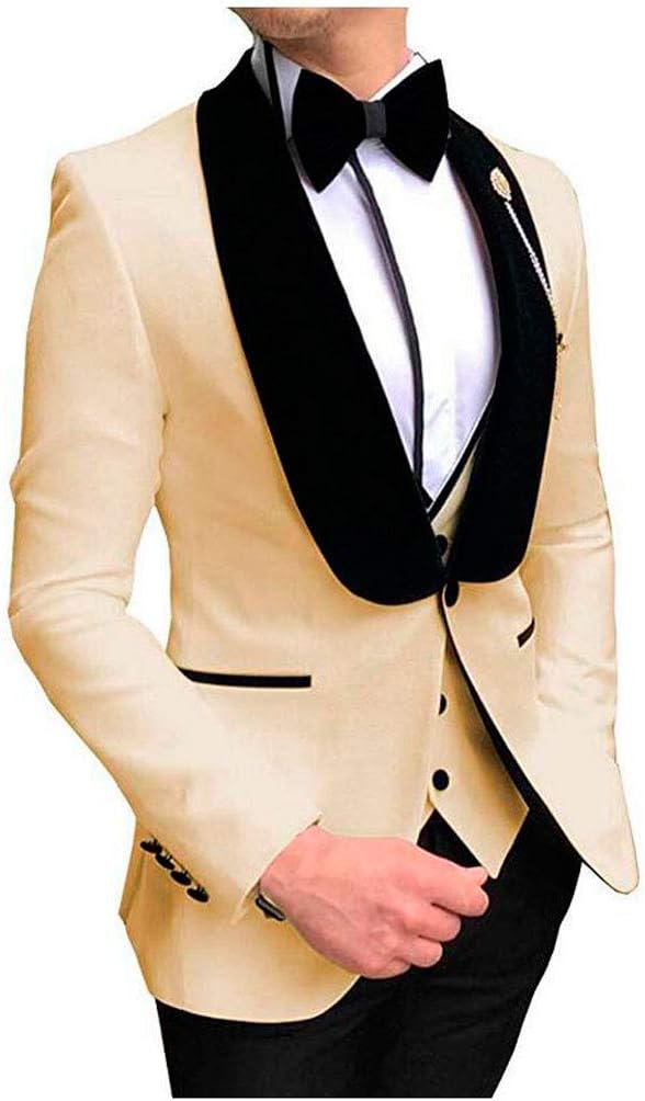 3 PC Shawl Lapel Men Suits for Wedding Regular Fit One Button Prom Tuxedos Jacket Vest Pants