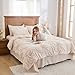 Jameswish Beige Comforter Set King Size Bed in A Bag 7 Piece Pinch Pleat Bedding Set, Pintuck Ruched Flowers Bed Set with Comforter, Sheets, Pillowcases & Shams