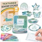 90 Pcs Calm Stickers for Anxiety Sensory Strips - Stress Anxiety Relief Fidget Strips for Kids, Mindfulness Box Breathing Textured Stickers for Adults Mood Calming at Classroom Desk Therapy Office