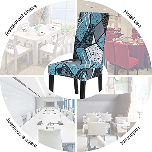 Searchi Printed Dining Room Chair Covers Set Of 6, Stretch Kitchen Chair Covers Washable Parsons Chair Slipcover Removable Dining Chair Protectors For Hotel,Ceremony(Blue Geometric) #TOP4