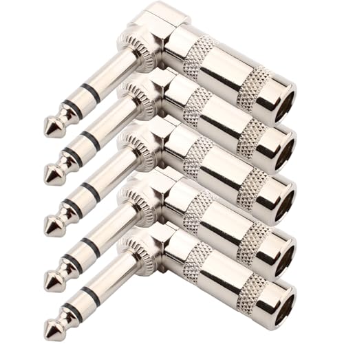 RUNCCI-YUN 1/4" Audio Plugs 6.35 mm Plug TRS Male 1/4 inch Solder Type 90 Degree Right Angle Stereo Plug for DJ Mixer Speaker Cables Guitar Cables Phono Patch Cable Microphone Cables (5Pack)