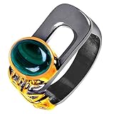 Orchid Jewelry Brass Fashion Ring for Women - Green Malachite May Birthstone Gemstone, 10X8Mm Oval...