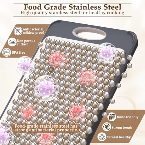 Image of GUANCI Cutting Board for Kitchen, Non Toxic 2-in-1 Double Sided Design, 304 Food Grade Stainless Steel & Wheat Straw PP Chopping Board for Meat & Vegetables, Durable Kitchen Essential, Large 16 inchx11 inch