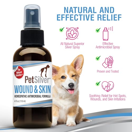 PetSilver Wound & Skin Spray - Dog Wound Spray, Hot Spot, Allergy Relief for Dogs, Itch Spray for Cats - Natural Skin Soother - Chelated Silver, Superior to Colloidal Silver - Made in USA - 4 fl oz