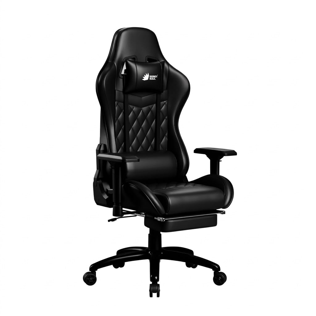 Green Soul Ghost (2026 Edition) Gaming Chair, Premium PU Leatherette Upholstery with Diamond Stitching| 4D Armrest, Footrest, Sturdy Metal Base| 180° Back Recline (Black) | Installation Provided
