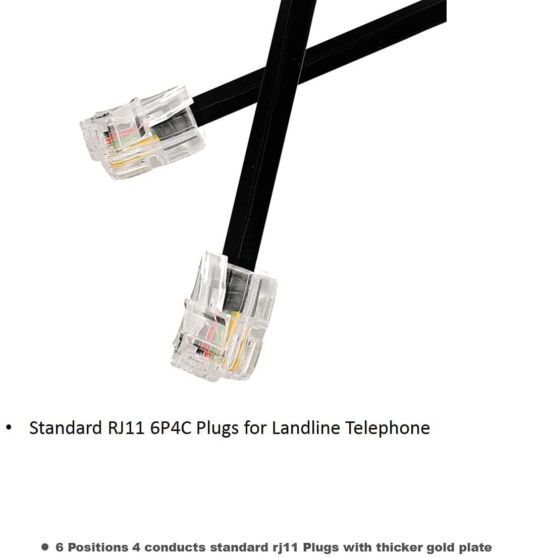 Przedłużacz telefoniczny o długości 100 m, ze standardową wtyczką RJ11 i łącznikami 2,5 cm i 30 uchwytami zaciskowymi do kabli, czarny, 2,5 m