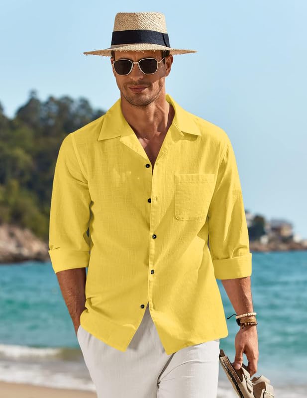 Image of Combo of Men's Casual Cotton Blend Shirt || Long Sleeve Button Down with Spread Collar | Lightweight Breathable Fabric | Stylish Solid Shirt for Beach, Office & Everyday Wear Pack of 2