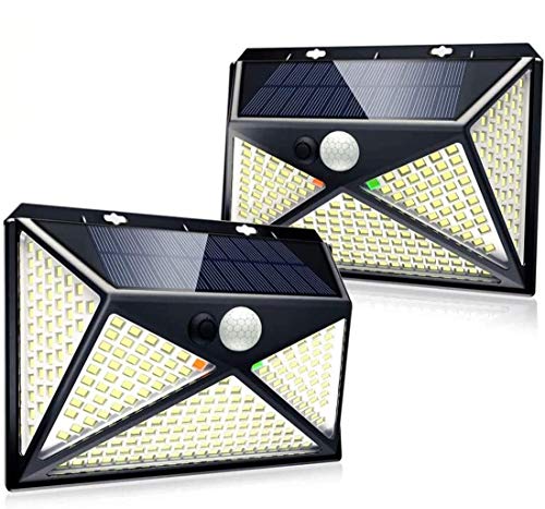 屋外 センサーライト 270LED ソーラーライト 人感 5面発光 4種類照明モード 自動点灯 省エネ IP65防水 LED防犯ライト 両面テープ付き ネジ付き 屋外照明 廊下/室外/階段/ガーデン/駐車場 ２個入り [GRACENE]