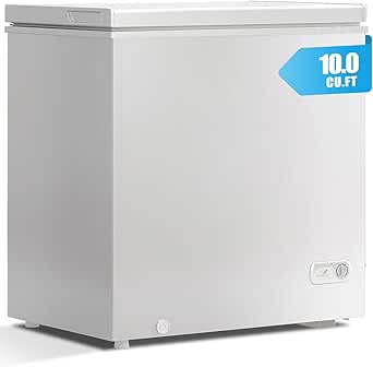 Muhub 10.0 Cu.Ft Chest Freezer, Deep Freezer with Removable Basket, Adjustable Thermostat, and Ultra-Quiet Operation, Top Open Freezer Ideal for Home Garage and Kitchen（10.0, White)