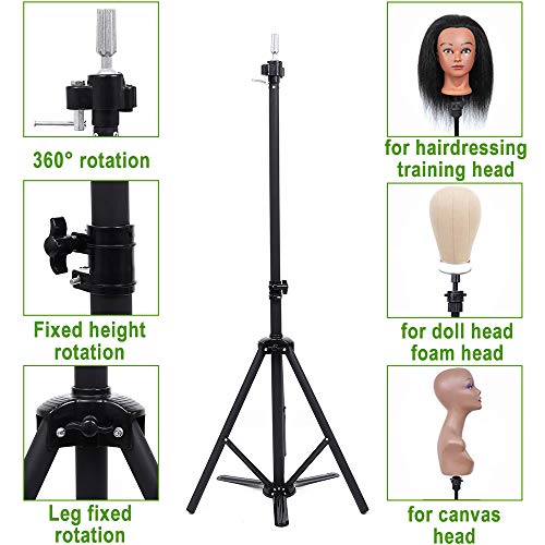 AliBling Wig Stand Sturdy Wig Stand Tripod Mannequin Head Stand Wig Head Stand Adjustable Wig Tripod for Wigs Making Styling and Cosmetology Hairdressing Training - Thumbnail 2