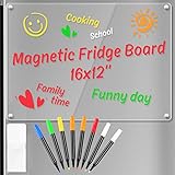 Magnetic Acrylic Dry Erase Board for Fridge w/ 8 Markers & Magnetic Pen Holder, Clear Planning White