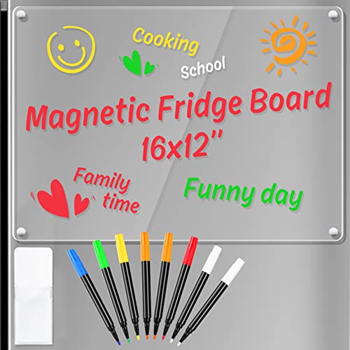 Magnetic Acrylic Dry Erase Board For Fridge W/ 8 Markers & Magnetic Pen Holder, Clear Planning Whiteboard To Do List Kitchen Menu Board Workouts Meal Planner Noteboard, 16X12''' Memo White Blank Board #TOP3