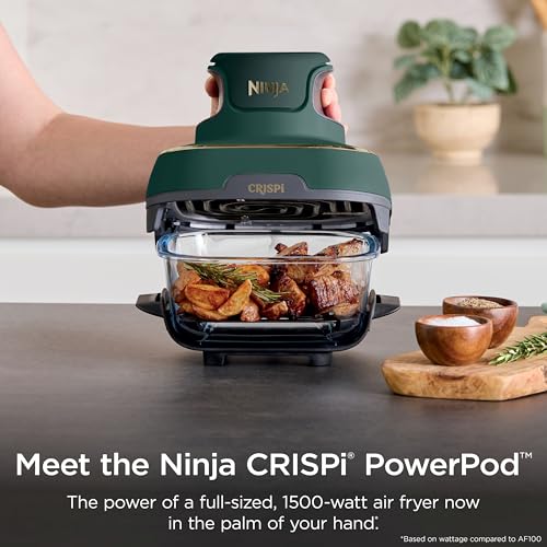 Image of Ninja Crispi 5-in-1 Glass Air Fryer | With Nontoxic 2.5 QT, 4QT, 6-Cup Containers & Lids | Microwave, Freezer & Dishwasher Safe | 450F Max Temp | Green | FN103BF